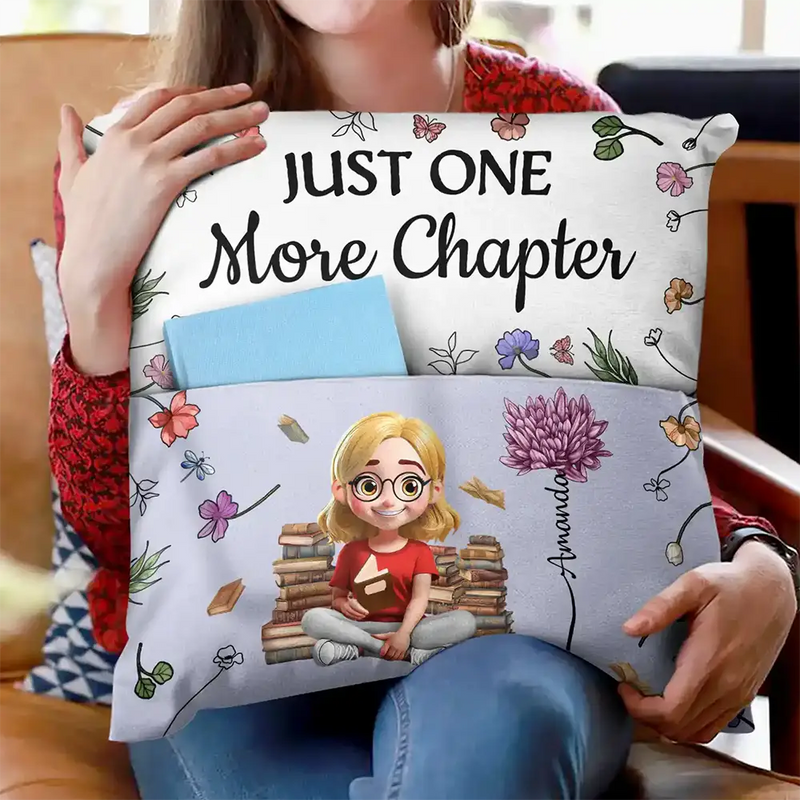 My Reading Pillow Reading Girl With Birth Month Flower - Personalized Pocket Pillow