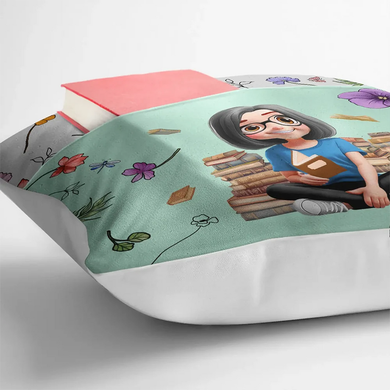 My Reading Pillow Reading Girl With Birth Month Flower - Personalized Pocket Pillow