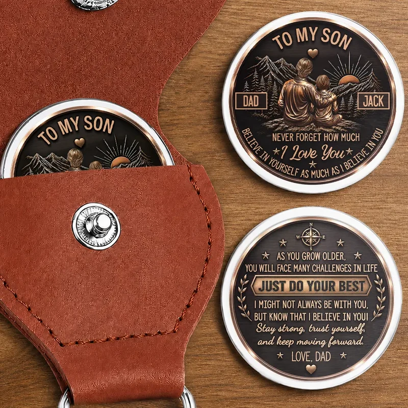 My Son Grandson Keep Moving Forward Son - Personalized Leather Pocket Hug