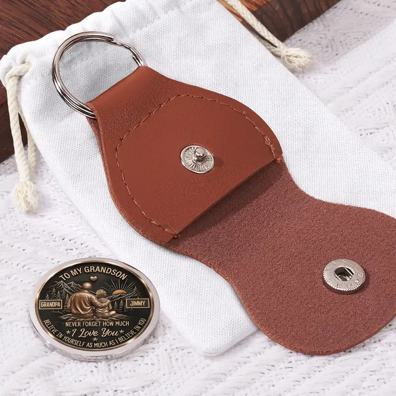 My Son Grandson Keep Moving Forward Son - Personalized Leather Pocket Hug