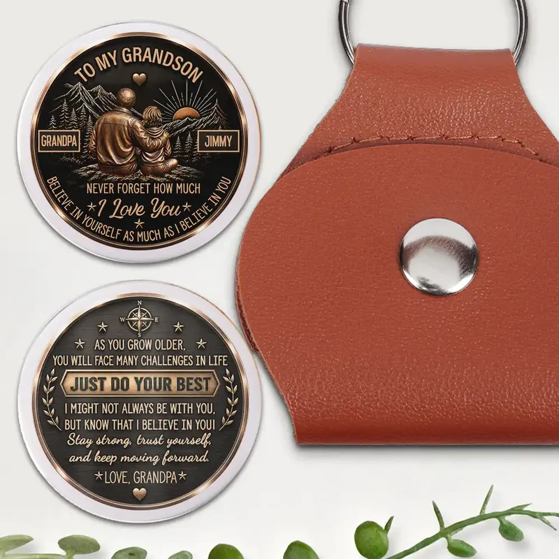 My Son Grandson Keep Moving Forward Son - Personalized Leather Pocket Hug