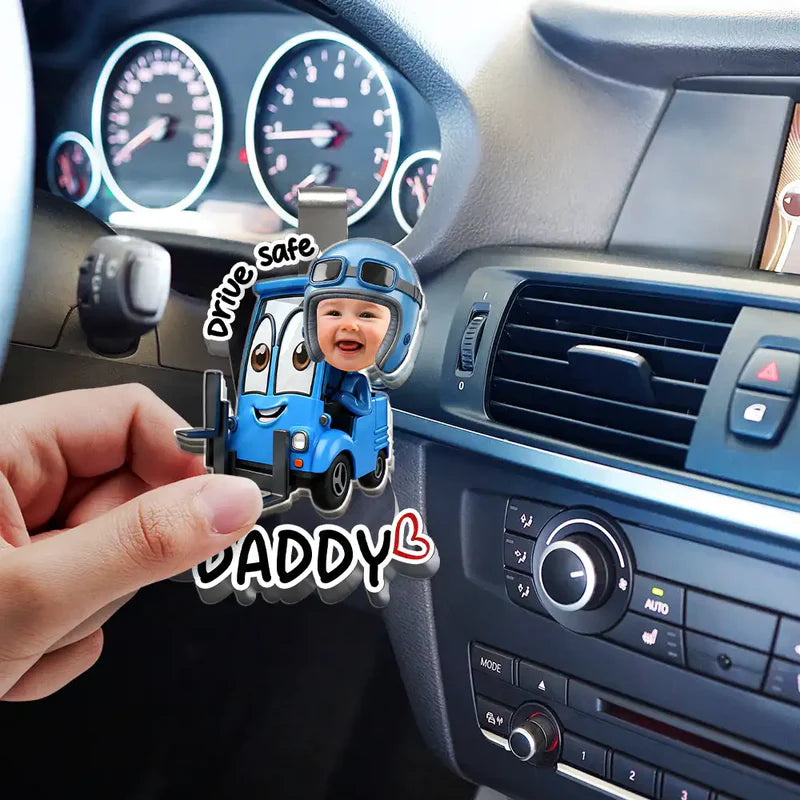 Custom Photo Drive Safe Daddy Papa Best Pit Crew Kid Car Racing - Personalized Custom Shaped Acrylic Car Visor Clip