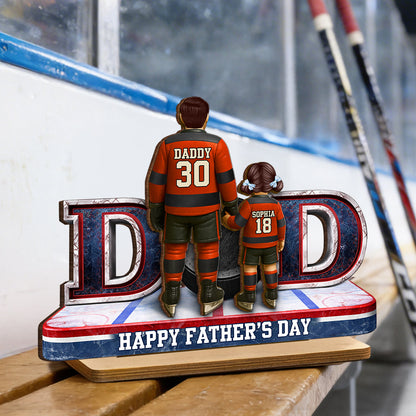 Hockey Dad And Kids Together - Personalized  Wooden Plaque - Heartfelt Gift For Hockey Dad, Gift For Husband