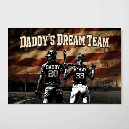 Daddy's Dream Team Baseball Nation Flag - Personalized Poster - Father's Day Gift for Dad, Husband