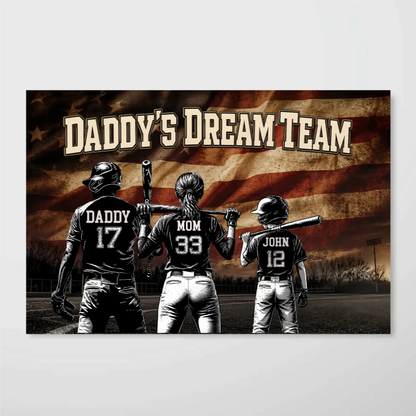 Daddy's Dream Team Baseball Nation Flag - Personalized Poster - Father's Day Gift for Dad, Husband