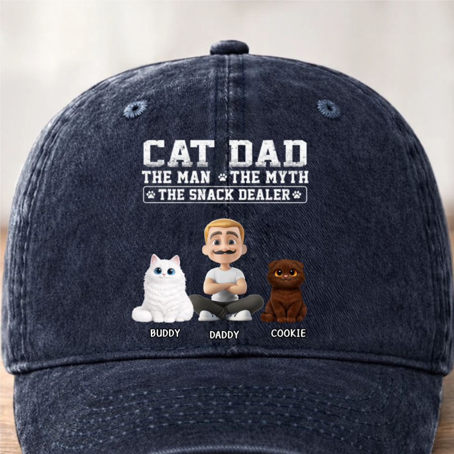 Custom Vintage Washed Denim Baseball Cap - Personalized Father's Day Gifts For Cat Lovers, Cat Mom And Dad - Life’s Greatest Gift Has Paws