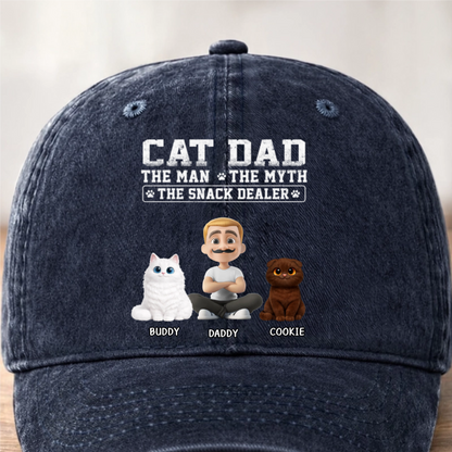 Custom Vintage Washed Denim Baseball Cap - Personalized Father's Day Gifts For Cat Lovers, Cat Mom And Dad - Life’s Greatest Gift Has Paws
