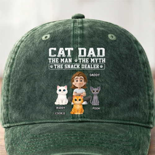Custom Vintage Washed Denim Baseball Cap - Personalized Father's Day Gifts For Cat Lovers, Cat Mom And Dad - Life’s Greatest Gift Has Paws