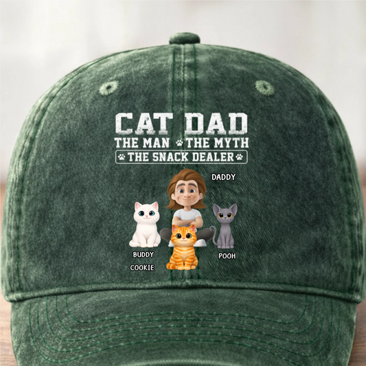 Custom Vintage Washed Denim Baseball Cap - Personalized Father's Day Gifts For Cat Lovers, Cat Mom And Dad - Life’s Greatest Gift Has Paws