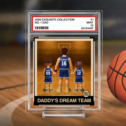 Basketball No. 1 Dad Man & Kids Trading Card Style Personalized Acrylic Plaque
