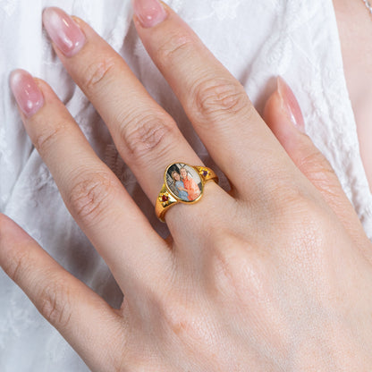 Photo Ring With 2 Birthstones Mother's Day Gift For Mom - Personalized Ring
