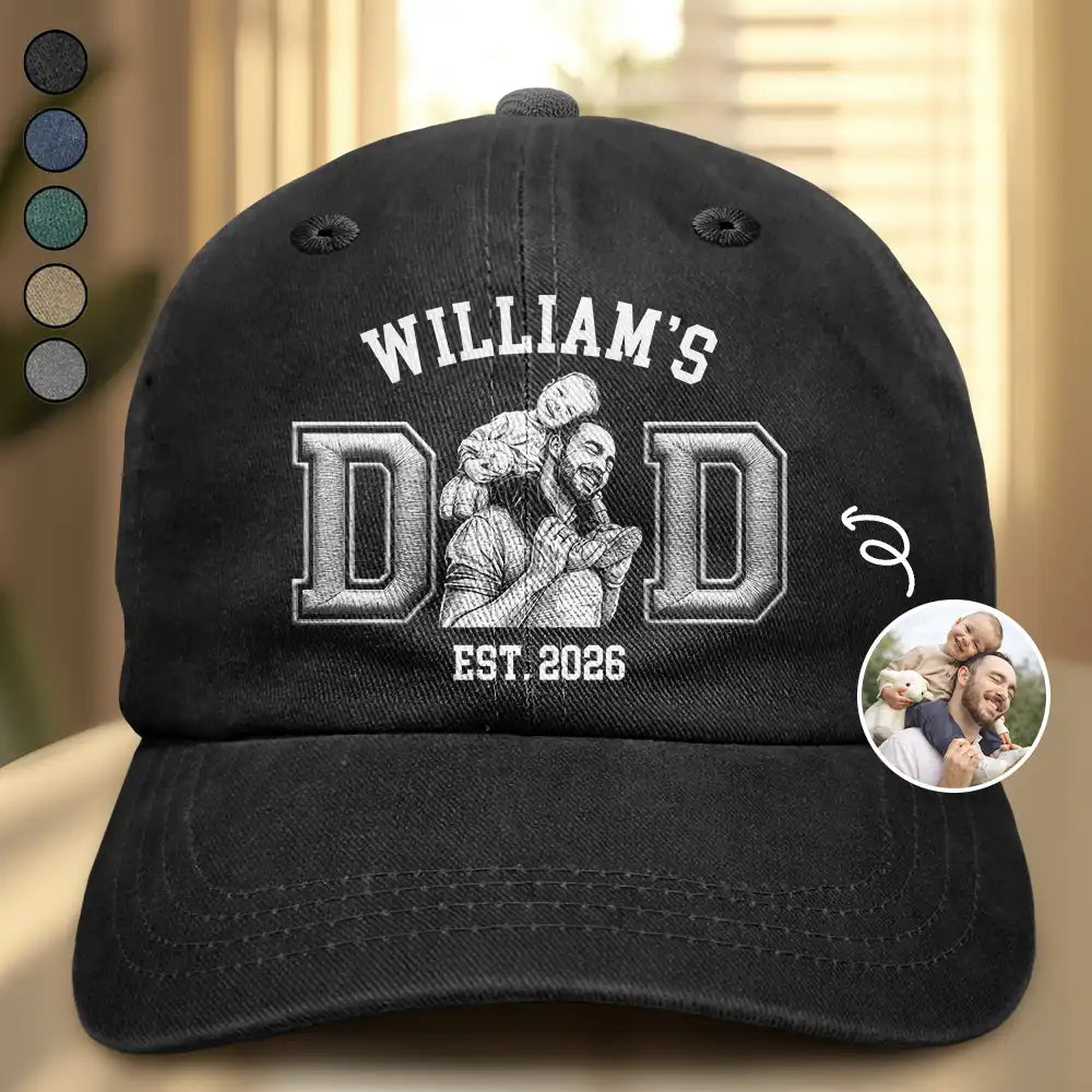 Custom Photo White Pencil Sketch Art New Mom New Dad Est Portrait - Personalized Vintage Washed Denim Cap