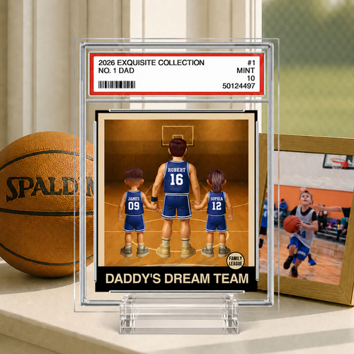 Basketball No. 1 Dad Man & Kids Trading Card Style Personalized Acrylic Plaque
