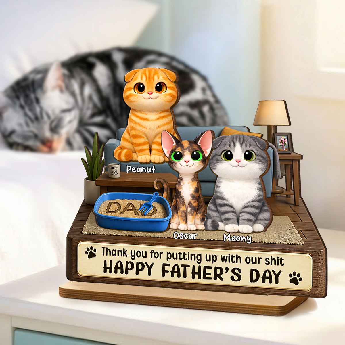 Thank You for Putting up with My Sh*t - Personalized Wooden Plaque - Funny Father's Day Gift for Cat Dad