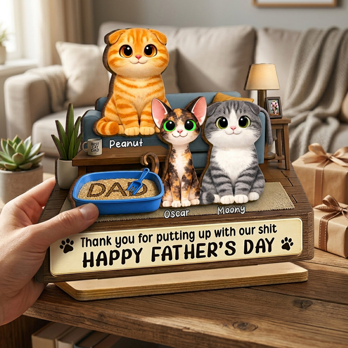 Thank You for Putting up with My Sh*t - Personalized Wooden Plaque - Funny Father's Day Gift for Cat Dad