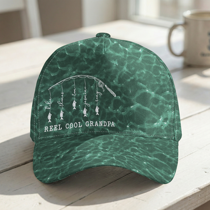 Father's Day Gifts, Reel Cool Dad, Grandpa - Personalized Cap