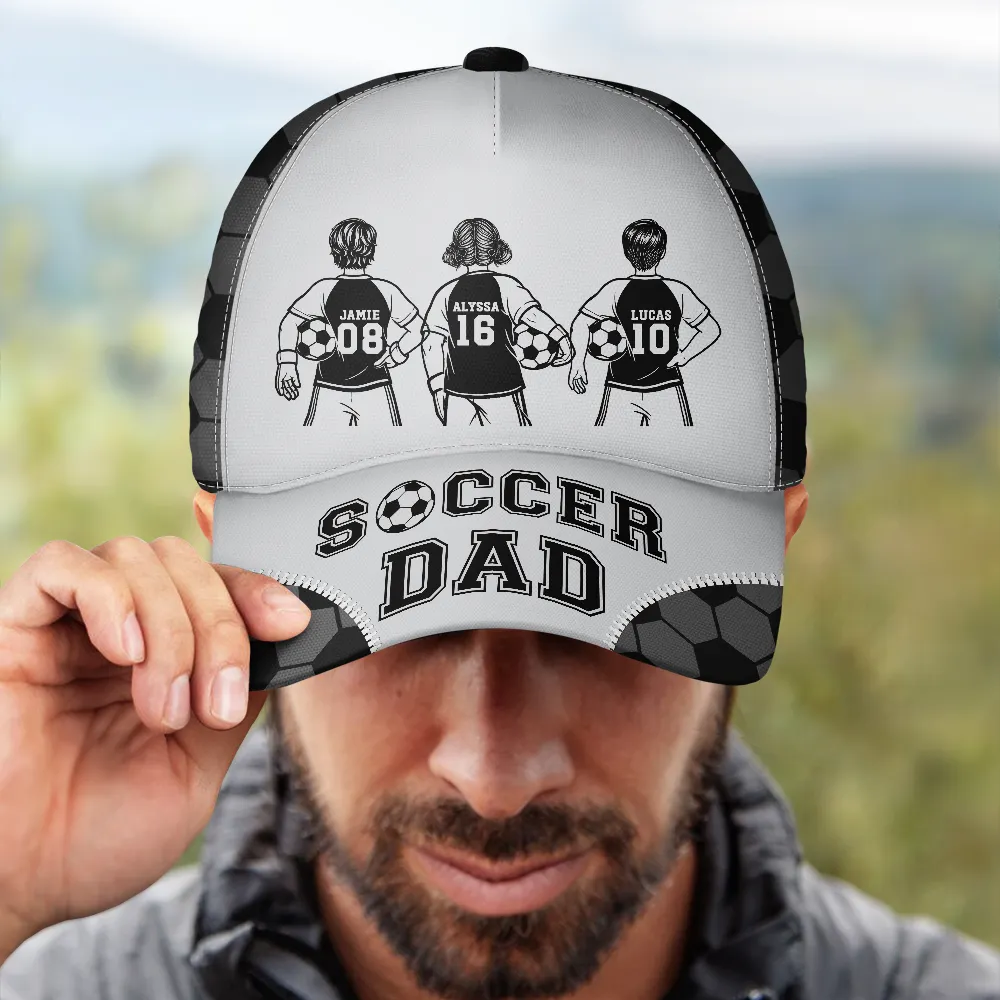 Soccer Football Dad Papa Kids Backside Line Art - Personalized Classic Cap