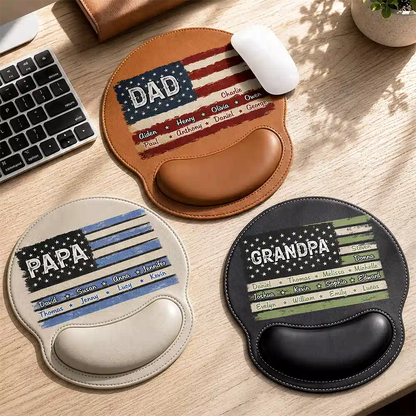 Stars & Stripes US Flag American Dad Grandpa - Personalized Leather Mouse Pad