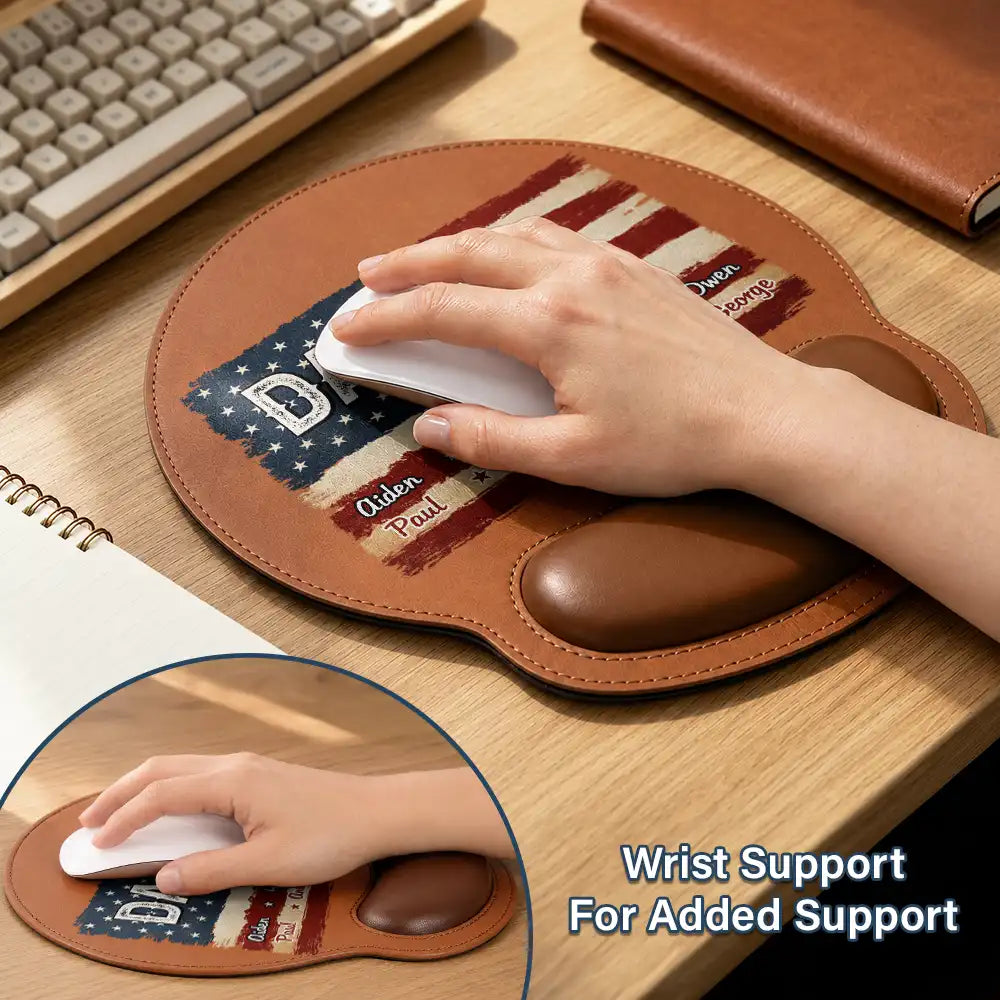 Stars & Stripes US Flag American Dad Grandpa - Personalized Leather Mouse Pad