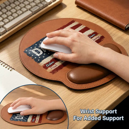 Stars & Stripes US Flag American Dad Grandpa - Personalized Leather Mouse Pad
