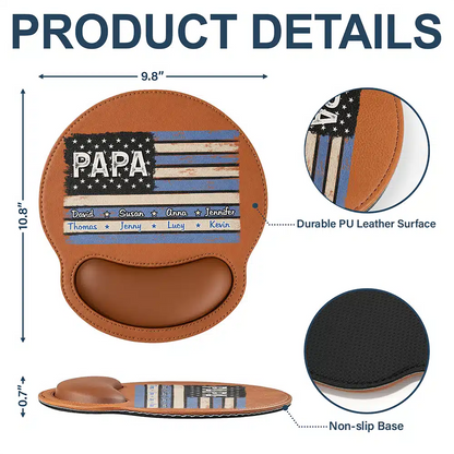 Stars & Stripes US Flag American Dad Grandpa - Personalized Leather Mouse Pad