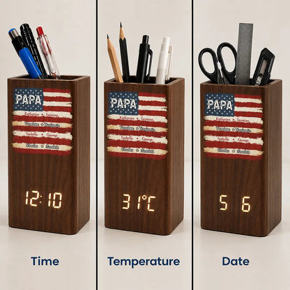 Stars & Stripes US Flag American Dad Grandpa - Personalized Pen Holder With Clock