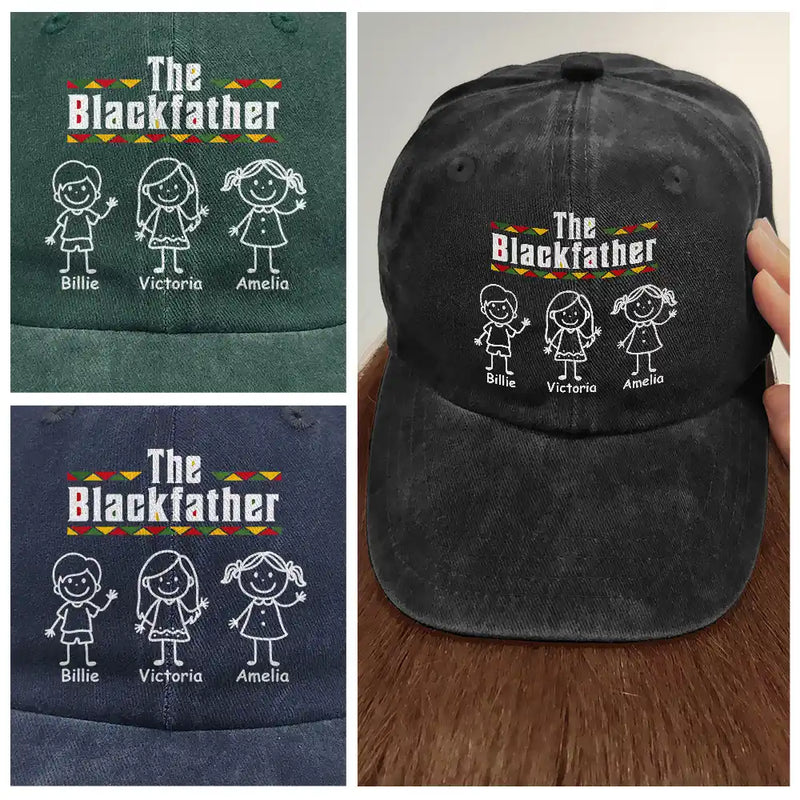 Stick Figures The Blackfather - Personalized Vintage Washed Denim Cap