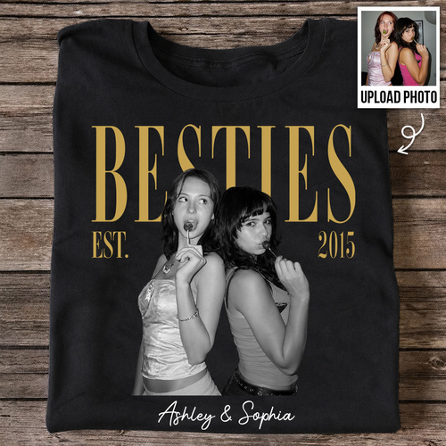 Vintage Retro Besties Best Friends Upload Photo - Personalized Shirt - Birthday Gift For Best Friends, Matching Friends Group T-shirt