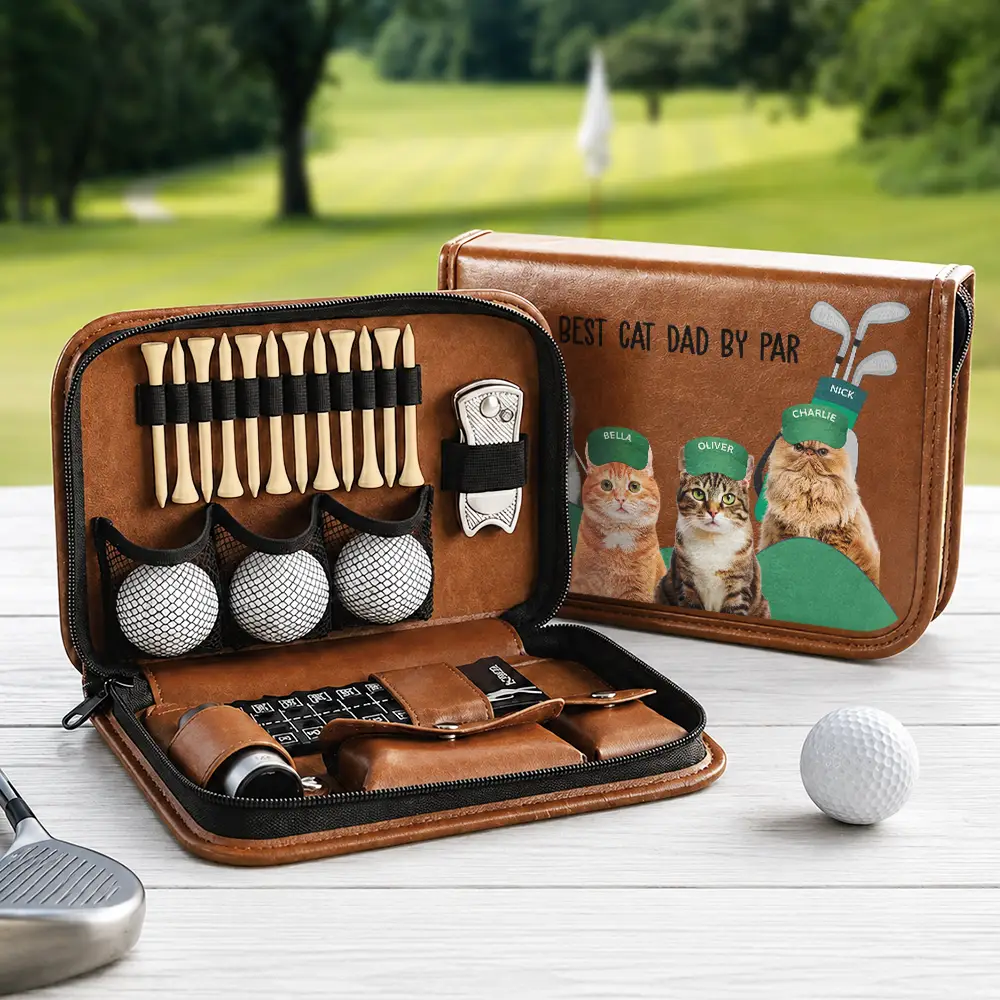 Custom Photo Best Dog Cat Dad By Par For Pet Lovers, Golf Lovers - Personalized Leather Golf Bag