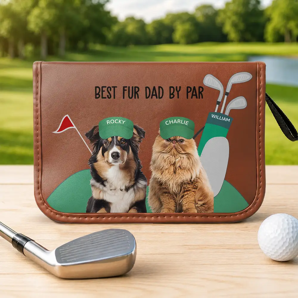 Custom Photo Best Dog Cat Dad By Par For Pet Lovers, Golf Lovers - Personalized Leather Golf Bag
