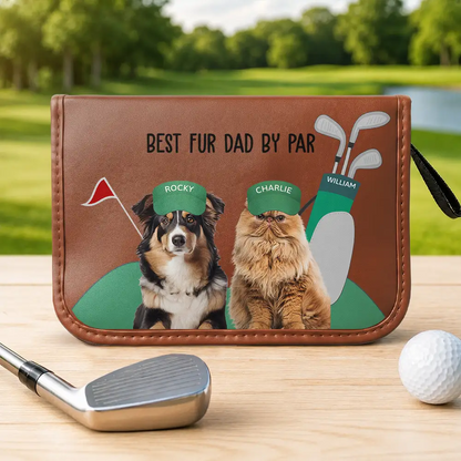 Custom Photo Best Dog Cat Dad By Par For Pet Lovers, Golf Lovers - Personalized Leather Golf Bag