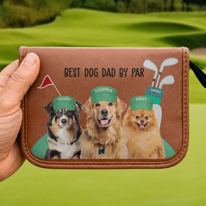 Custom Photo Best Dog Cat Dad By Par For Pet Lovers, Golf Lovers - Personalized Leather Golf Bag