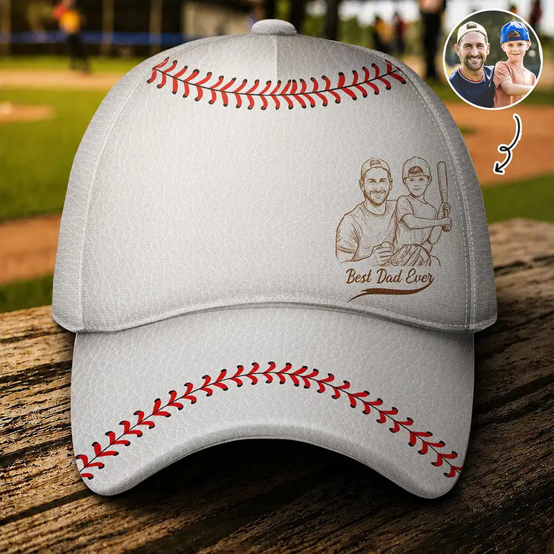 Custom Photo Bold Sketch Baseball Best Dad Grandpa Ever - Personalized Classic Cap
