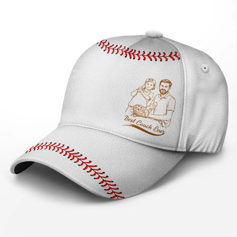 Custom Photo Bold Sketch Baseball Best Dad Grandpa Ever - Personalized Classic Cap