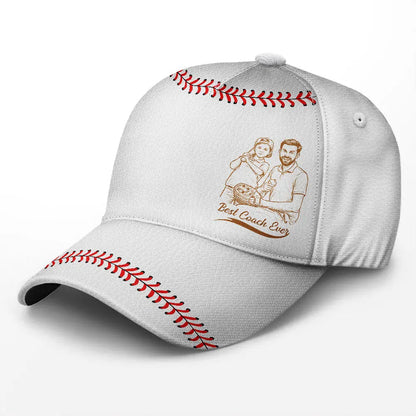 Custom Photo Bold Sketch Baseball Best Dad Grandpa Ever - Personalized Classic Cap