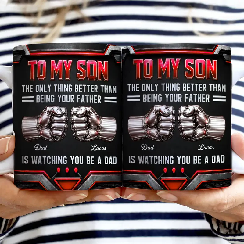 3D Metallic Effect Hand Punch Watching You Be A Dad - Personalized White Edge-to-Edge Mug