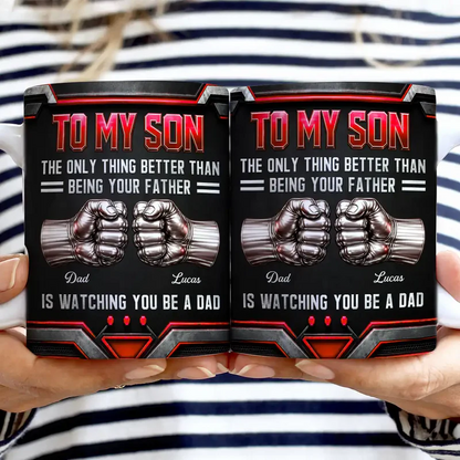 3D Metallic Effect Hand Punch Watching You Be A Dad - Personalized White Edge-to-Edge Mug