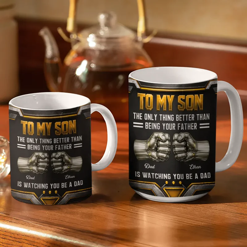 3D Metallic Effect Hand Punch Watching You Be A Dad - Personalized White Edge-to-Edge Mug