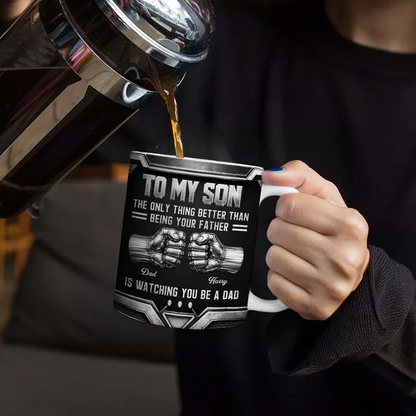 3D Metallic Effect Hand Punch Watching You Be A Dad - Personalized White Edge-to-Edge Mug
