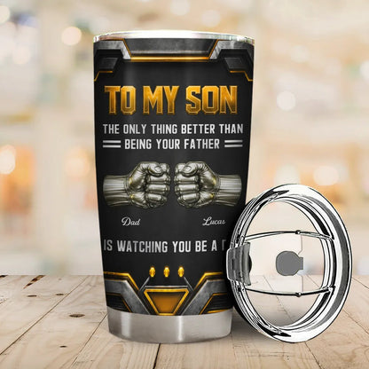 3D Metallic Effect Hand Punch Watching You Be A Dad - Personalized Tumbler