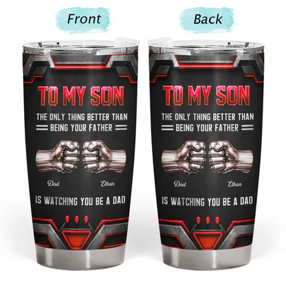 3D Metallic Effect Hand Punch Watching You Be A Dad - Personalized Tumbler