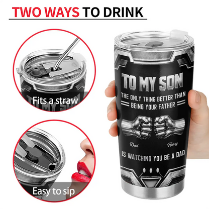 3D Metallic Effect Hand Punch Watching You Be A Dad - Personalized Tumbler