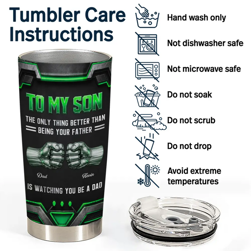 3D Metallic Effect Hand Punch Watching You Be A Dad - Personalized Tumbler