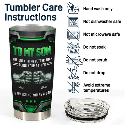 3D Metallic Effect Hand Punch Watching You Be A Dad - Personalized Tumbler
