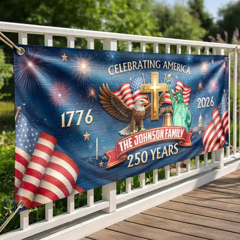 3D Effect Celebrating America 250 Years - Personalized Horizontal Banner