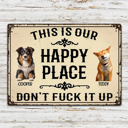 Custom Photo Cartoon Portrait This Is My Happy Place Don't Mess It Up - Personalized Classic Metal Signs