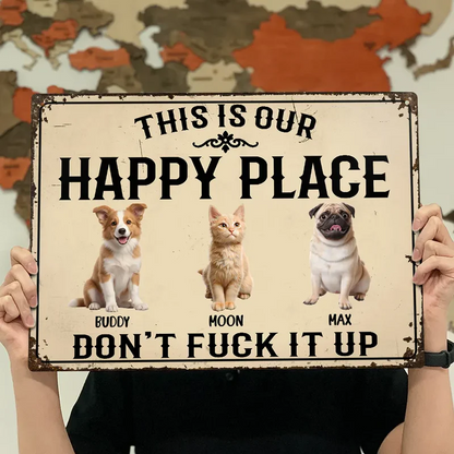 Custom Photo Cartoon Portrait This Is My Happy Place Don't Mess It Up - Personalized Classic Metal Signs