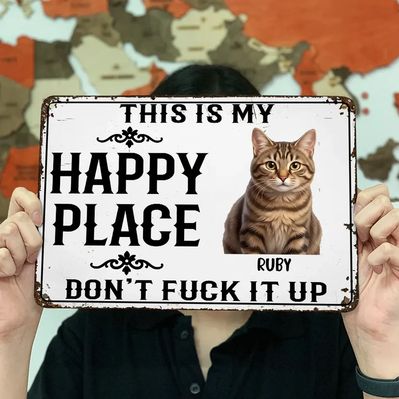 Custom Photo Cartoon Portrait This Is My Happy Place Don't Mess It Up - Personalized Classic Metal Signs