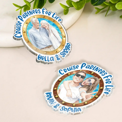 Custom Photo Realistic Watercolor Art Cruise Partners For Life - Personalized Acrylic Magnet