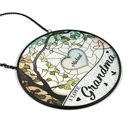 Grandkids Make Life Grand We Love Nana And Papa - Personalized Stained Glass Window Hanging Suncatcher